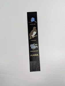 State of Alaska Leather Fringe Bookmark Ptarmigan Forget Me Not Souvenir - Foto 1 di 6