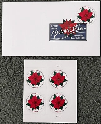 Global - Poinsettia - US Scott 5311 Plate Block of 4 stamps & FDC - Image 1 of 3