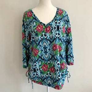 0405 - Caribbean Joe Island Supply Co Woman size 2X Tropical Floral Print Top - Picture 1 of 17