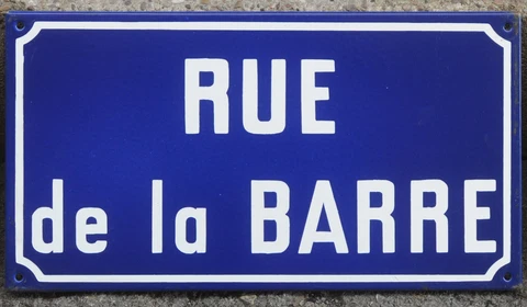 Old vintage French enamel street sign road plaque plate name Barre bar barrier Cover
