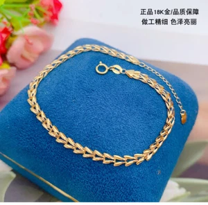 Solid 18K Yellow Gold Pure Au750 Wheat Chain Link Bracelet Bangle 6.5+1.2inch - Picture 1 of 9