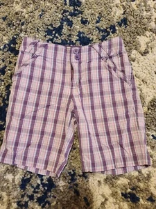Cherokee Girls Purple Plaid Long Legged Shorts Size M 7-8 Adjustable Waist - Picture 1 of 5