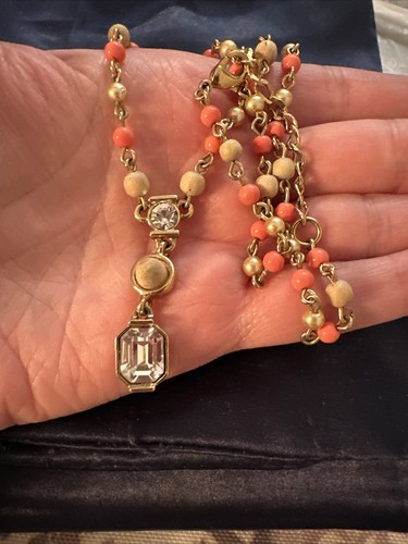 COLLANA DI DESIGN GIVENCHY FINTO CORALLO PERLINE PENDENTE CRISTALLO TRASPARENTE DROP STATION