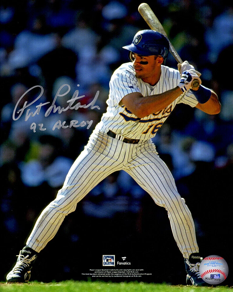 Pat Listach Signed Brewers Batting Action 8x10 Photo w/92 AL ROY -(SCHWARTZ COA) - Image 1 of 1