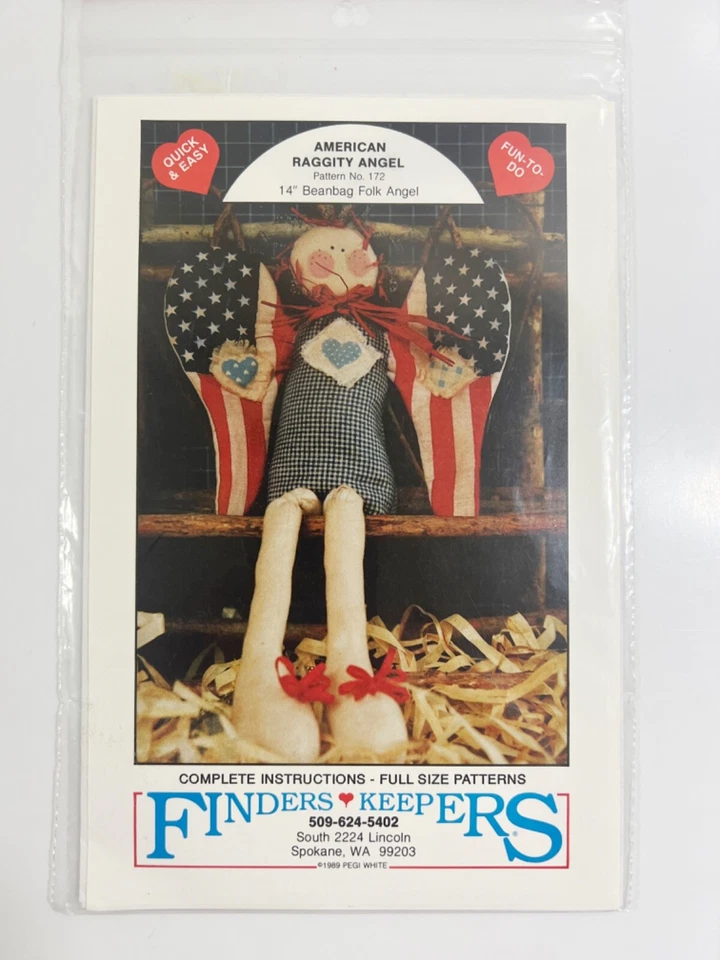 14" Raggity Angel American Craft 172 Sewing Pattern Finders Keepers Beanbag Folk - Image 1 of 3