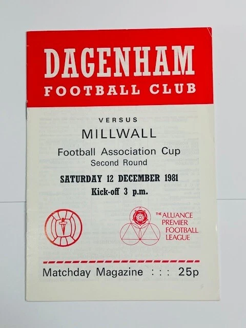 1981/82 DAGENHAM V MILLWALL 12-12-1981 FA CUP 2ND ROUND - Image 1 of 1