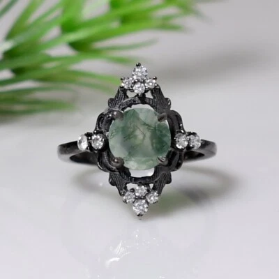 Natural Moss Agate Ring 925 Sterling Silver Ring Women Ring Everyday Ring - Image 1 of 3