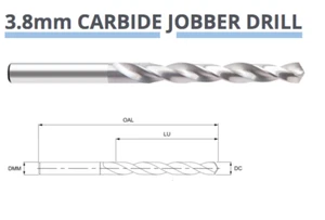 3,8 mm HARTMETALL JOBBER BOHRER 75 mm x 43 mm 8013030380 EUROPA TOOL P317 - Bild 1 von 5