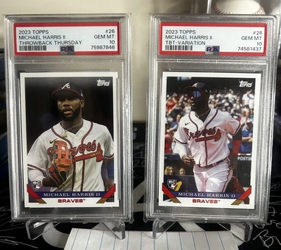 2023 Topps Throwback Thursday MICHAEL HARRIS II Base & Photo Variation RC PSA 10 - Image 1 of 2