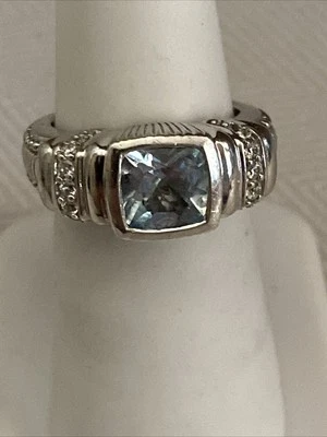 Hermoso anillo de topacio azul cielo de plata esterlina Judith Ripka talla 6 Foto 1 de 4