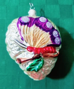 Vintage INGE BUTTERFLY Christmas Ornament Hand Blown Glass GERMANY 3 1/4" FREESH - Picture 1 of 1