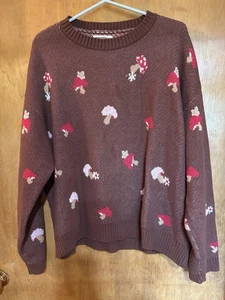 Brown Mushroom Sweater Cardigan Size L - Picture 1 of 3