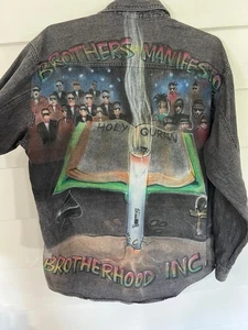 Vintage Levis Grey Denim Jacket Custom Hand Painted Brother Manifesto Quran M - Picture 1 of 24