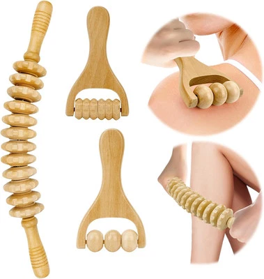 POFIBO 3 Stück Faszienstab Holz Massageroller Rücken Muskeln Lindert Müdigkeit