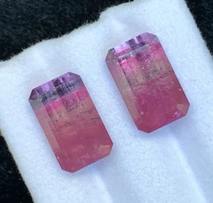 12.74 CRT rare tricolor Tourmaline pairNatural Earth Mined Unheated Faceted - Picture 1 of 7