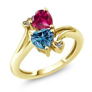 18K Yellow Gold Plated Silver Created Ruby Persian Blue Moissanite and Diamond - Picture 1 of 4