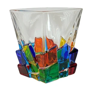 CC ZECCHIN MURANO Crystal Whisky Tumbler Multi Color 4" Tall Made in Italy VTG - Picture 1 of 8