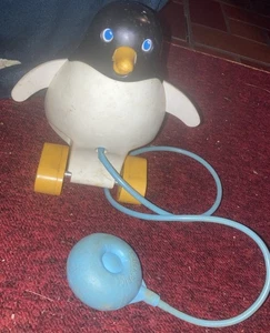 Vintage 1973 Fisher Price Penguin Pull Toy - Eyes Move & Makes Noise Works Great - Picture 1 of 6
