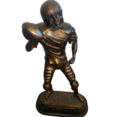 Bronze 17” Football Player Quarterback Decor Man Cave Sculpture On Textured Base - Image 1 of 4