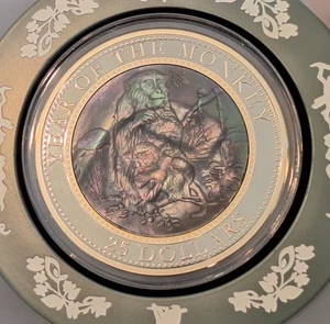 2016 Cook Is Year of the Monkey 5oz Silver (99.9%) $25 Mother of Pearl Coin - Bild 1 von 10