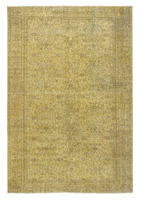 7x10.3 Ft Yellow Handmade Area Rug with Floral Design, Living Room Carpet - Image 1 of 4