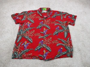 Paradise Found Camicia Uomo Media Rossa Hawaiana Pappagallo Magnum PI Tom Selleck Bottone - Foto 1 di 10