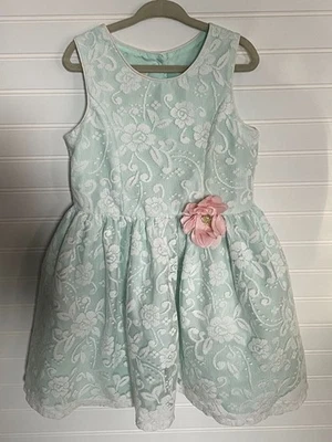 Marmellata girls lace dress blue/white girls size 5 with pink flower - Image 1 of 2