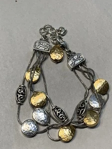 Vintage Brighton Mediterranean Multi Strand Hammered Silver Gold Tone Bracelet - Picture 1 of 6