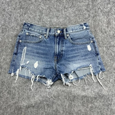 Lucky Brand Shorts Womens 4 Blue Denim Mid Rise Cut Off Distressed Frayed Cotton - Image 1 of 4