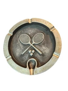 60er Jahre Bruce Fox Design Guss Zigarren Aschenbecher Tennis Motiv mit 5 Pfeifen Rest 9" rund - Bild 1 von 7