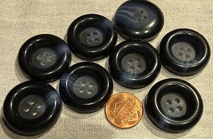 8 Large Thick Dark Navy Blue Plastic Sew-through Coat Buttons 1 1/8" 28mm 8130 - Picture 1 of 1