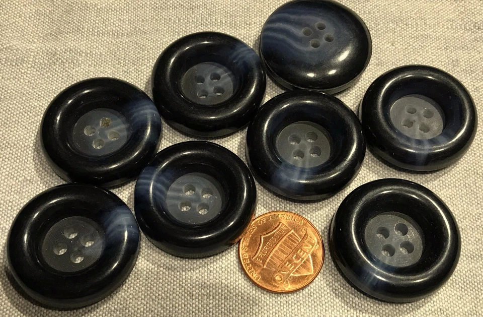 8 Large Thick Dark Navy Blue Plastic Sew-through Coat Buttons 1 1/8" 28mm 8130 - Image 1 of 1