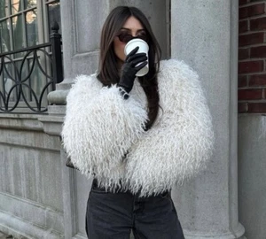 ZARA WOMAN NWT FW24 SHORT FAUX FUR COAT JACKET ECRU SIZE XS Ref:6318/265 - Picture 1 of 5