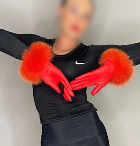 Guantes de piel de cuero NARANJA ¡Diseñador francés vintage! ¡FORRADO DE SEDA! Oferta! - Imagen 1 de 13