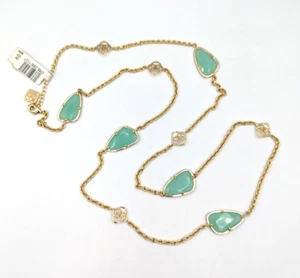 Kendra Scott Kinley Gold Tone Long Necklace Logo And Chalcedony Stones Stations - Picture 1 of 11
