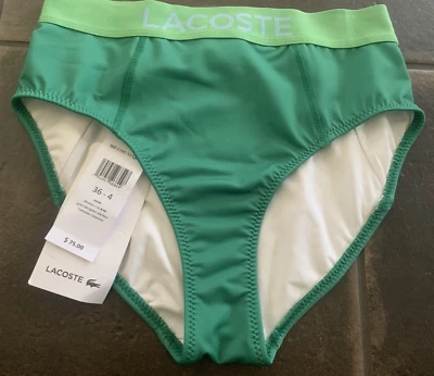 全新带标签女式 Lacoste 印花比基尼底部带通用标志绿色 36-4 码 — 第 1/4 张图片