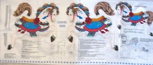 * Carousel Horse Cotton Fabric Panel w bonus Applique 18x45" 2 sided pillow NEW - Picture 1 of 9