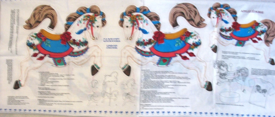 * Carousel Horse Cotton Fabric Panel w bonus Applique 18x45" 2 sided pillow NEW - Image 1 of 4
