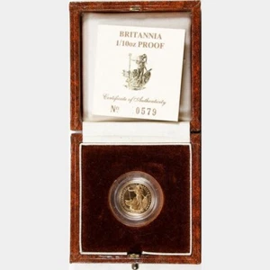 Great Britain 1989 Britannia 10 Pounds 1/10 oz Gold Coin Proof Original Package - Picture 1 of 3
