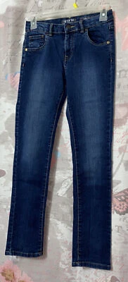 Pantalones de mezclilla GUESS para niñas talla 12 azul lavado oscuro calce ajustado cintura ajustable Foto 1 de 4