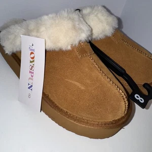 Joyspun Women’s Platform Slippers Size US 8 Faux Fur Color Tan Open Back  - Picture 1 of 12
