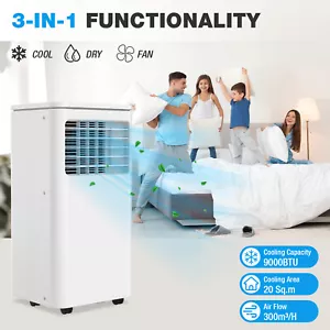 9000BTU Portable Air Conditioner 3-In-1 Mobile Fan Cooler Dehumidifier White - Picture 1 of 20