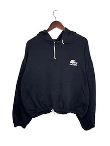 Vintage IZOD Lacoste Cropped Hoodie Adjustable Waste Black Size XL - Picture 1 of 7
