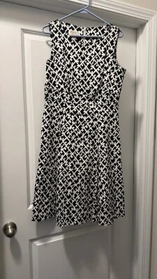 Talbots Size 10 Black/White Geo Print  Cotton/Spandex Lined Dress - Image 1 of 4