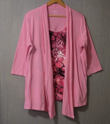 Винтажный 90-х Blair встроенный бак блузка кардиган розовый цветочный женщин XL #H82-24 - Изображение 1 из 4