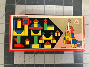 Vintage Wood Balance Building Blocks Set Czechoslovakia Tofa Rare 26 Pieces - Picture 1 of 9