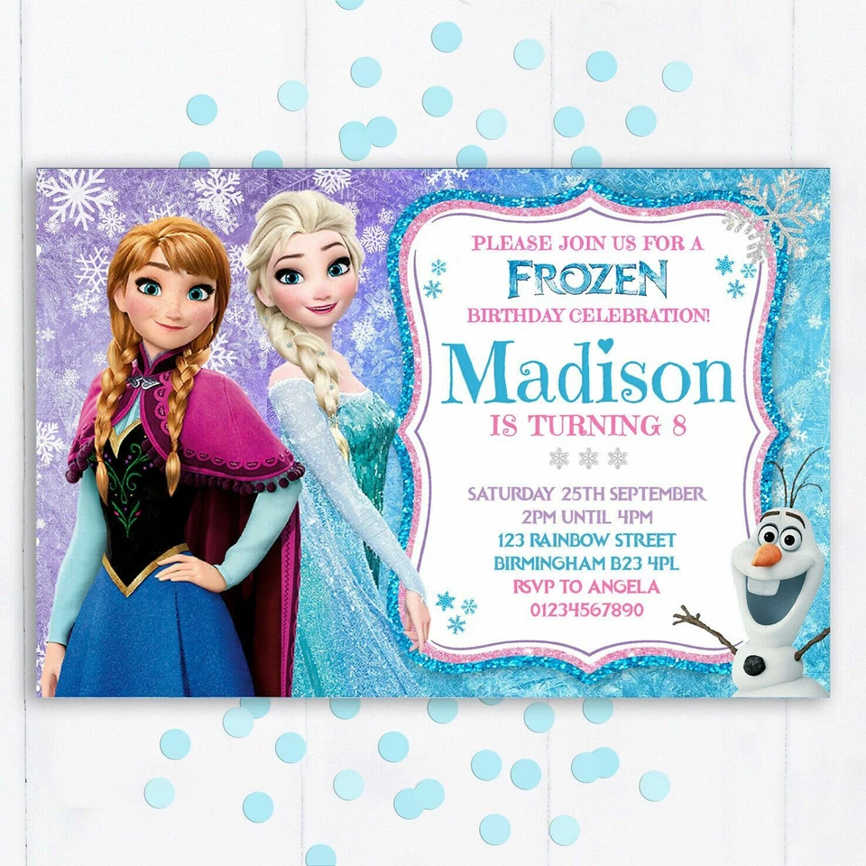 Personalised Frozen Party Invitations, Birthday Invites, 10 with envelopes