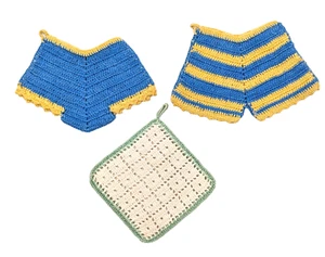 Hand Crocheted Potholders Lot of 3 Pants Square Grannycore Vintage Mid Century - Picture 1 of 11