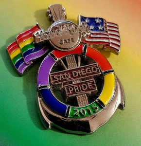 SAN DIEGO 2015 GAY PRIDE LGBT RAINBOW RING SILVER ANCHOR FLAG Hard Rock Cafe PIN - Picture 1 of 2