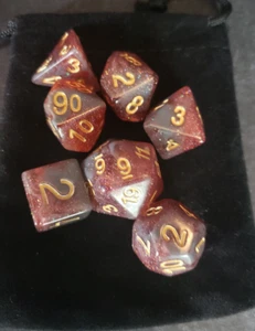 7 polyhedral dice set - Peach Sparkle with Gold Numbers - Picture 1 of 1